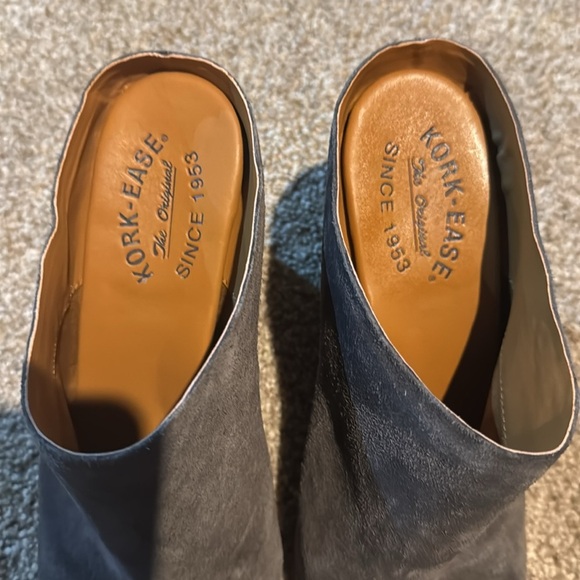 Kork Ease Challis Chunky Gray Suede Leather Mules 8.5 Stacked Heel Comfort Heels - Picture 3 of 11